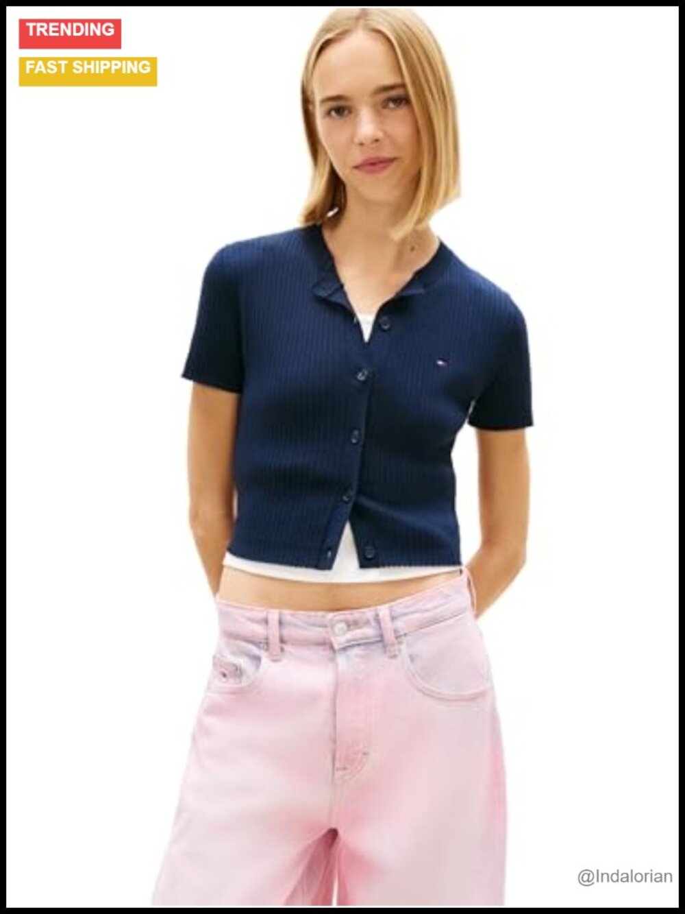 Short Sleeve Ribbed Cropped Cardigan Button-Up Slim Fit Women's Sweater